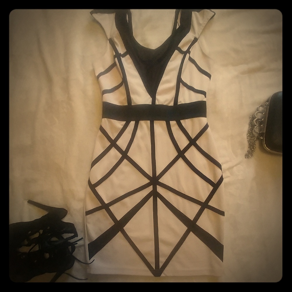Tan and black bodycon mini dress